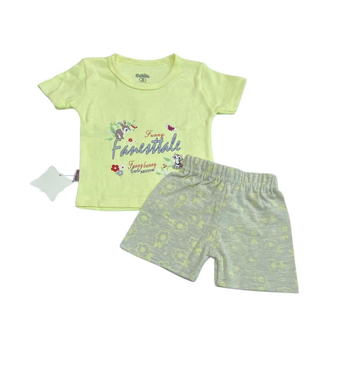 بيجامه اولادي وبناتي قطن مريح مكون من قطعتين رسمة ارنب وفراشه ❤️🩷