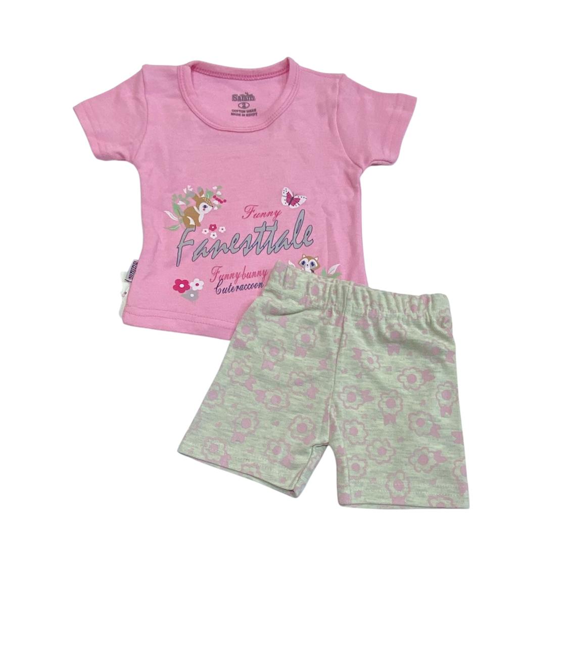 بيجامه اولادي وبناتي قطن مريح مكون من قطعتين رسمة ارنب وفراشه ❤️🩷