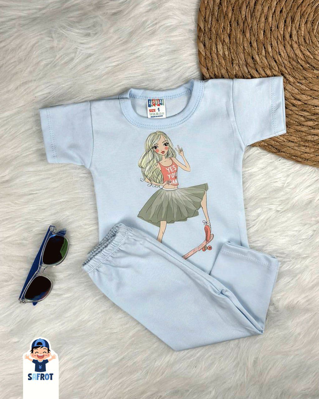 بيجامه بناتي قطن خامه مريحه مكونه من قطعتين رسمة بنت بسكوتر🤩🤩