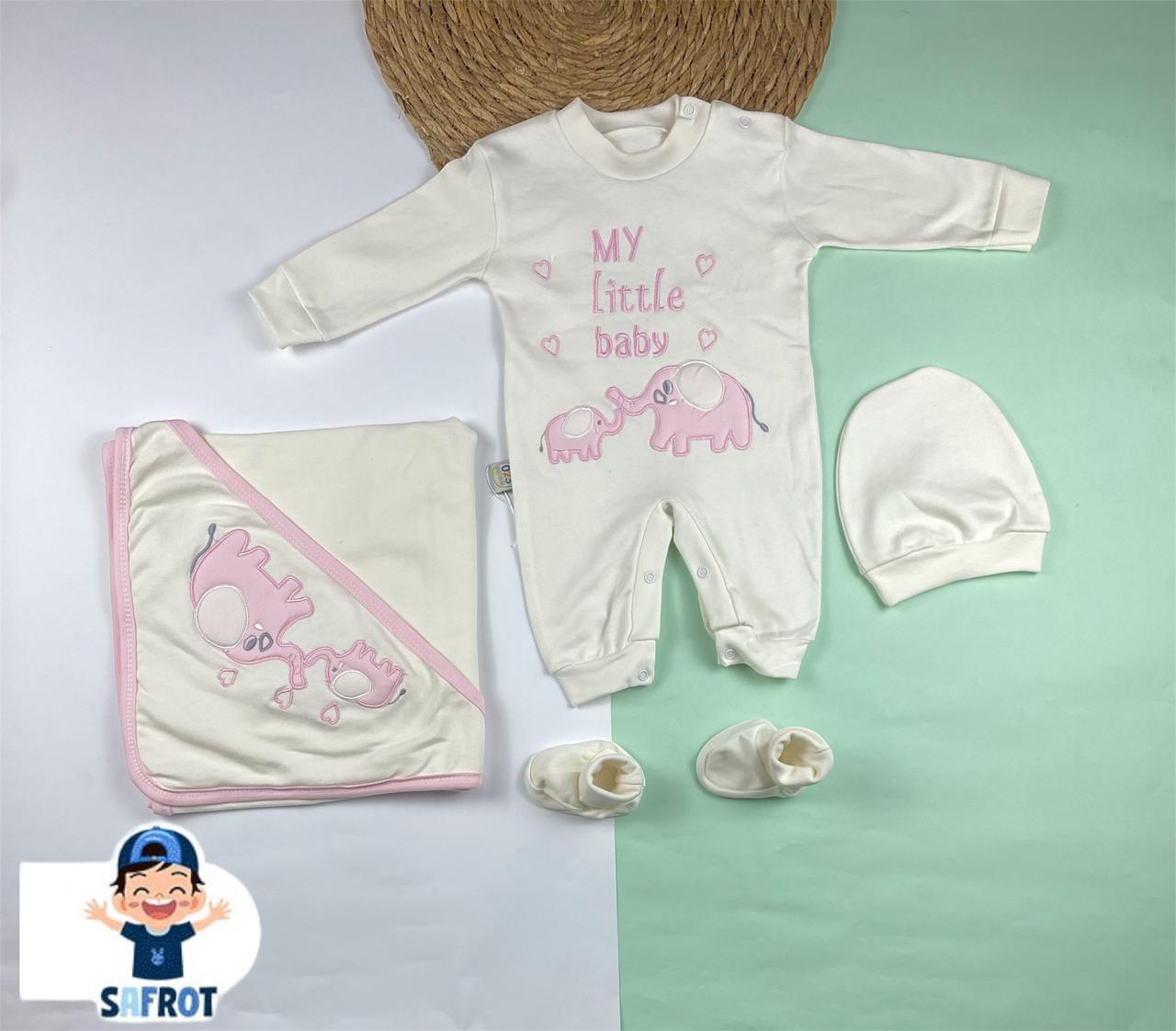 طقم مستشفي اولادي وبناتي قطن 100% مكون من اربع قطع رسمة الفيل🩷❤️