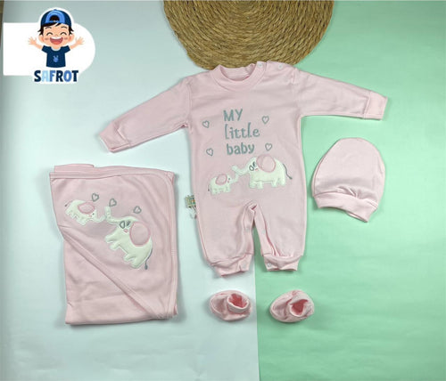 طقم مستشفي اولادي وبناتي قطن 100% مكون من اربع قطع رسمة الفيل🩷❤️