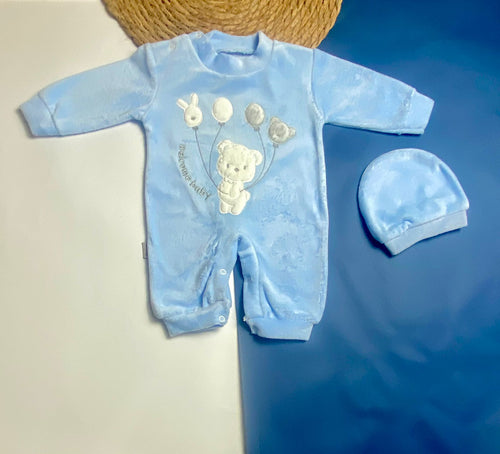 سالوبيت شتوي قطيفه مكون من قطعتين رسمة دب ببلالين 🩷❤️