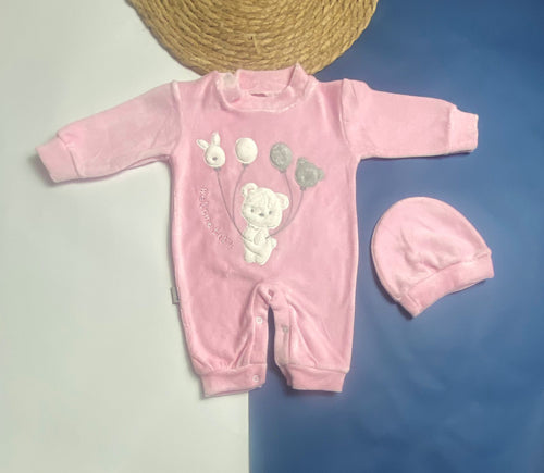 سالوبيت شتوي قطيفه مكون من قطعتين رسمة دب ببلالين 🩷❤️