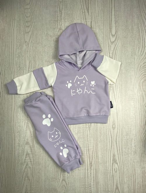 بيجامه خريفي قطن بناتي مكونه من قطعتين رسمة قطه ماركة شيكو💜💜