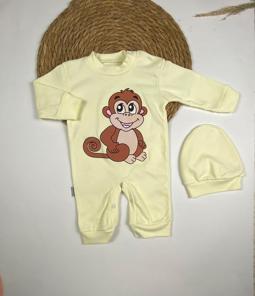 سالوبيت اولادي وبناتي قطن 100% خريفي مكون من قطعتين رسمة قرد🐵❤️