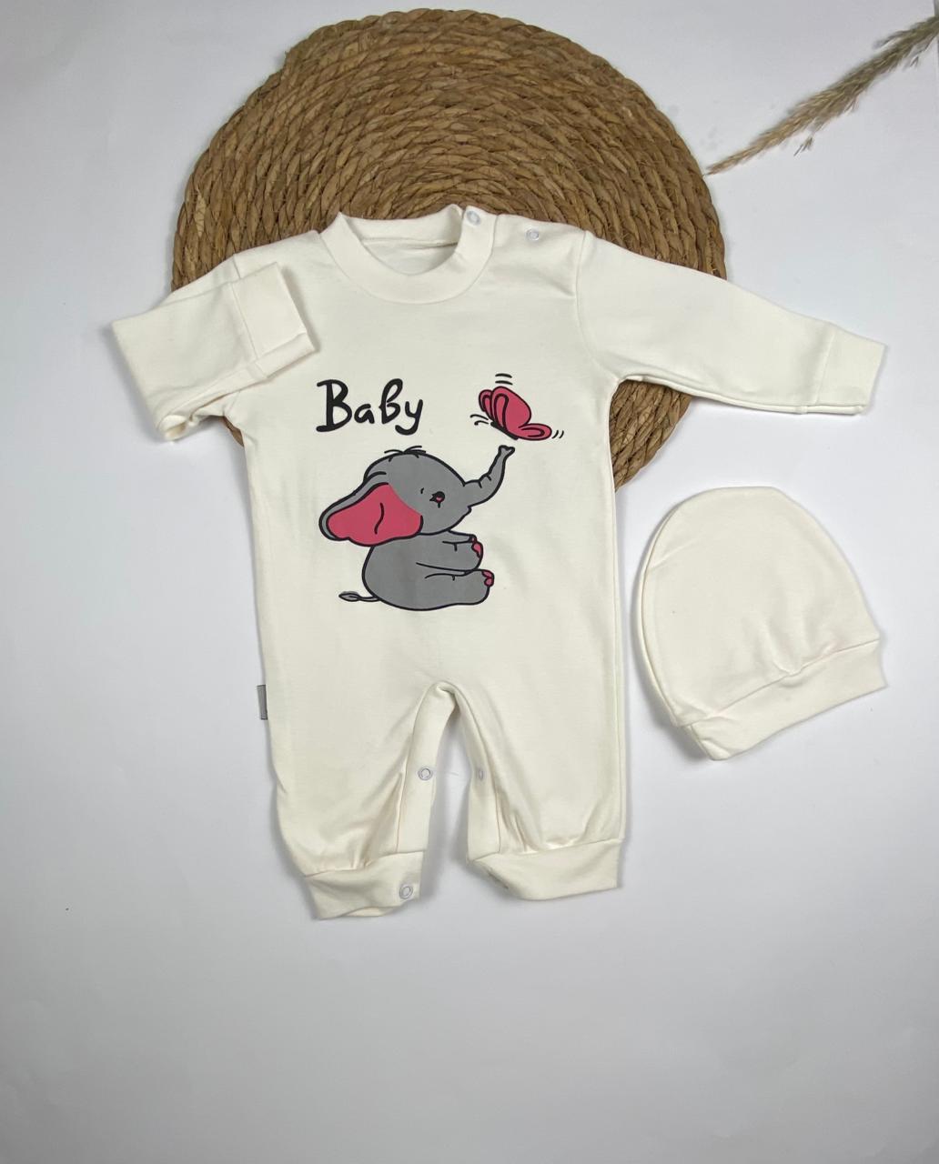 سالوبيت اولادي وبناتي قطن 100% خريفي مكون من قطعتين رسمة فيل 🐘🩶