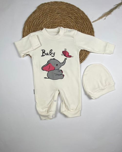 سالوبيت اولادي وبناتي قطن 100% خريفي مكون من قطعتين رسمة فيل 🐘🩶