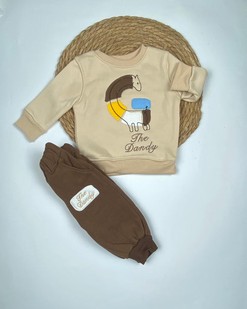 طقم اولادي شتوي خامه ميلتون مكون من قطعتينthe Dandy ❤️🤍