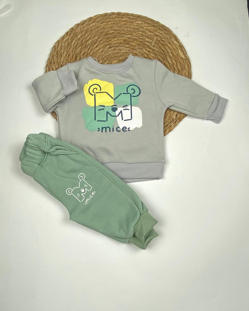 طقم بناتي شتوي خامه ميلتون مكون من قطعتين MOUSE🩵🩶