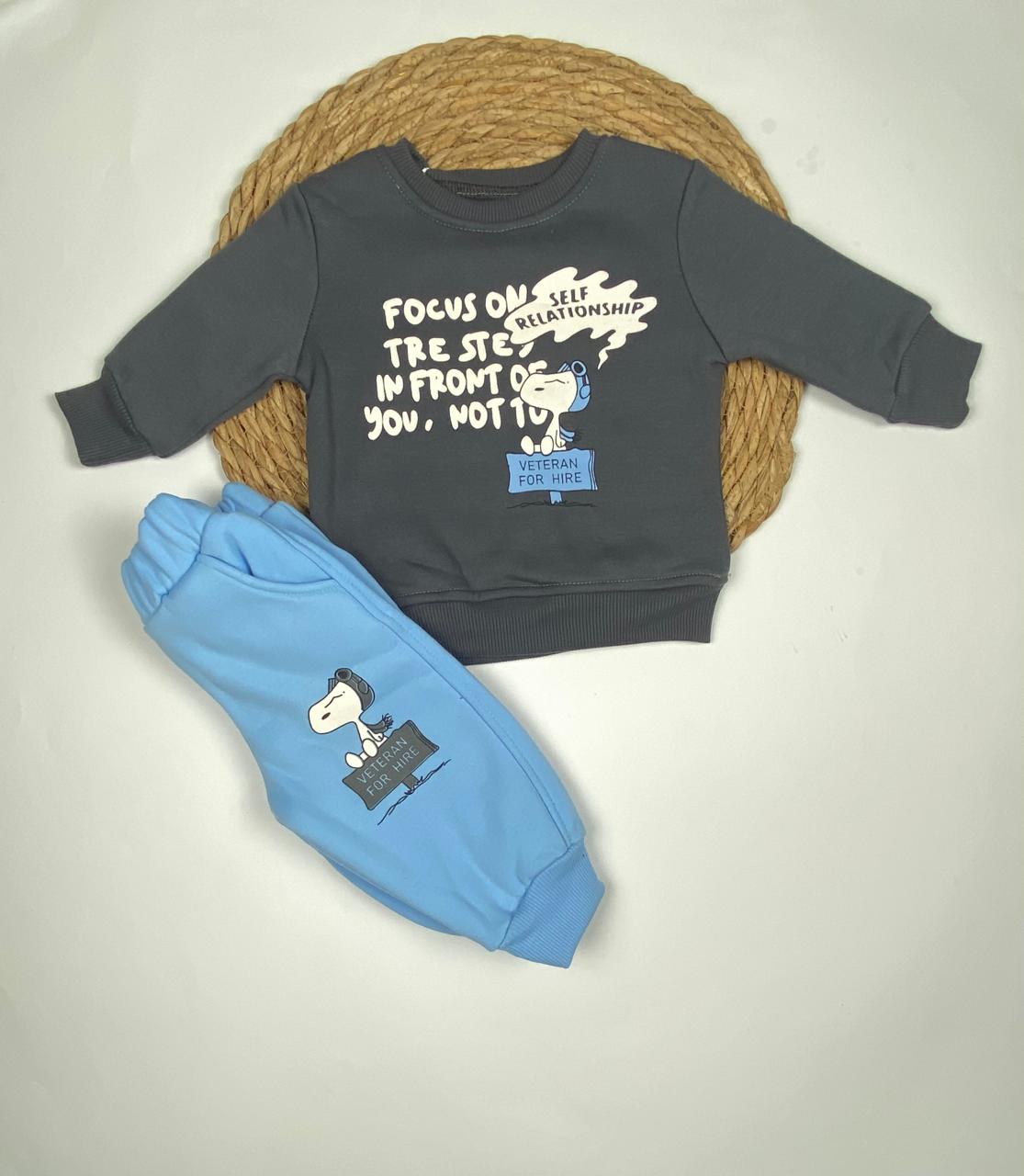 طقم اولادي شتوي خامه ميلتون مكون من قطعتين 🩶🤍