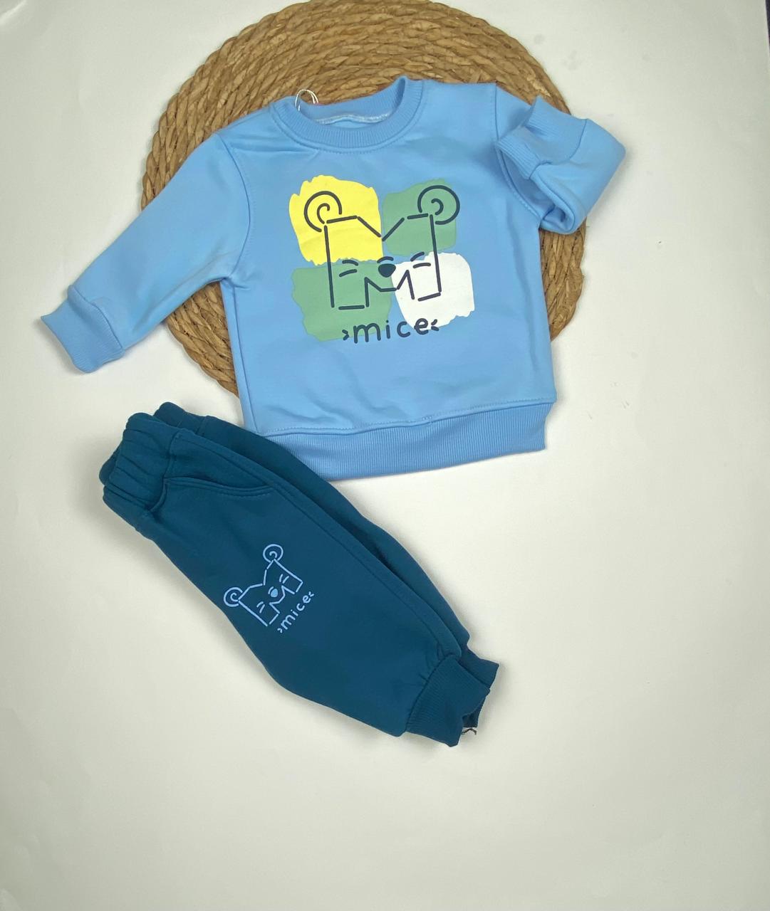 طقم بناتي شتوي خامه ميلتون مكون من قطعتين MOUSE🩵🩶