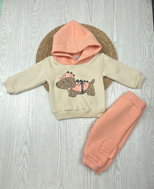 طقم شتوي ميلتون اولادي وبناتي مكون من قطعتين ومزود ب هودي. رسمة كلب🤍🤍