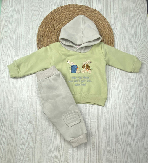 طقم شتوي ميلتون بناتي مكون من قطعتين مزود ب هودي. رسمة ارنب 🤍🤍