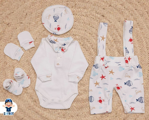 طقم السبوع والمستشفى اولادي وبناتي خامه قطن مكون من 5 قطع 🤍❤️