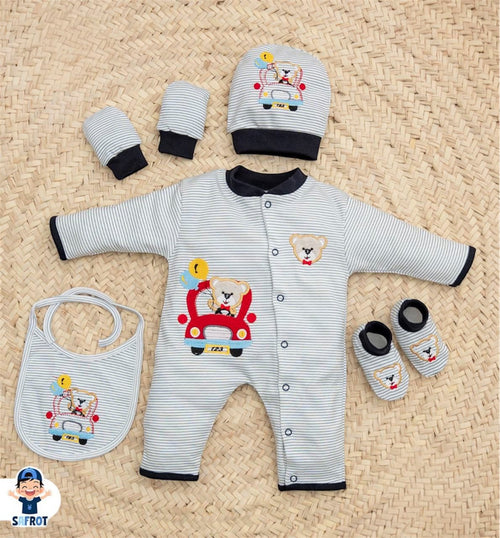 طقم السبوع والمستشفى وبناتي خامه قطن مكون من 5 قطع 🤍❤️🖤