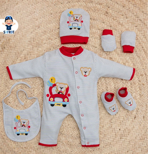 طقم السبوع والمستشفى اولادي وبناتي خامه قطن مكون من 5 قطع 🤍❤️