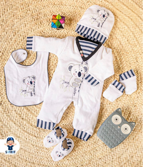 طقم السبوع والمستشفى اولادي وبناتي خامه قطن مكون من 5 قطع 🤍❤️