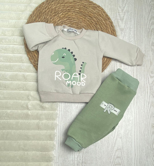 طقم شتوي ميلتون اولادي مكون من قطعتين دينصور 🩵🤍