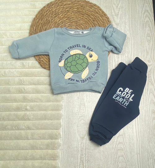 طقم شتوي ميلتون اولادي مكون من قطعتين سلحفاه ❤️🤍