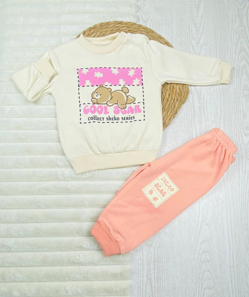 طقم بناتي شتوي خامه ميلتون مكون من قطعتين cool bear❤️🤍