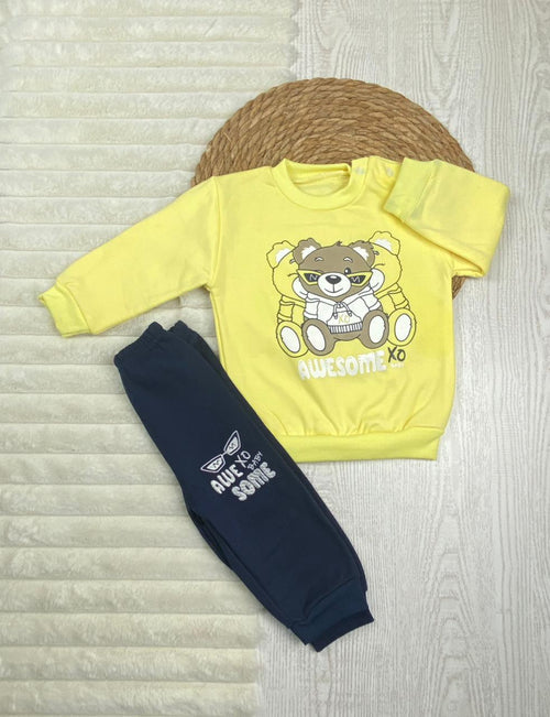 طقم اولادي وبناتي شتوي خامه ميلتون مكون من قطعتين دب بنضاره❤️🤍