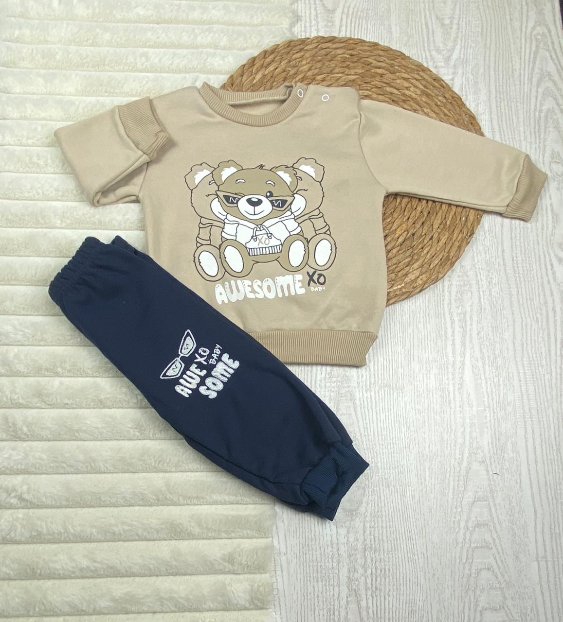 طقم اولادي وبناتي شتوي خامه ميلتون مكون من قطعتين دب بنضاره❤️🤍