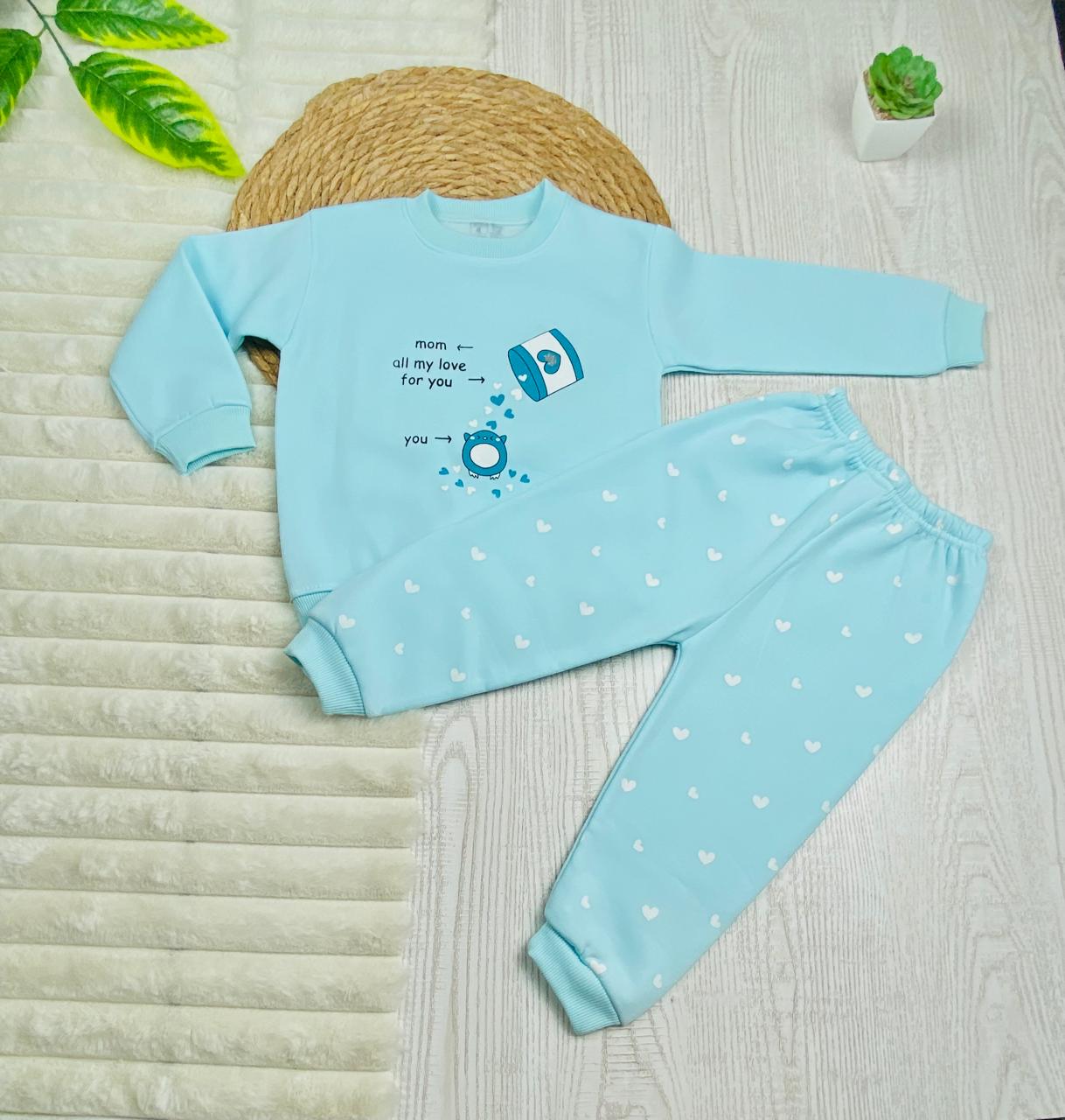 طقم بناتي شتوي خامه ميلتون مكون من قطعتين رسمة mom all my love 😍🩷