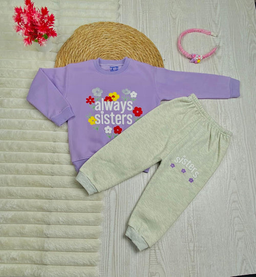 طقم بناتي شتوي خامه ميلتون مكون من قطعتين always sister❤️💞