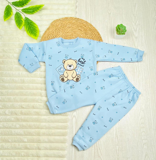 طقم اولادي وبناتي شتوي خامه ميلتون مكون من قطعتين رسمة دبدوب❤️💙