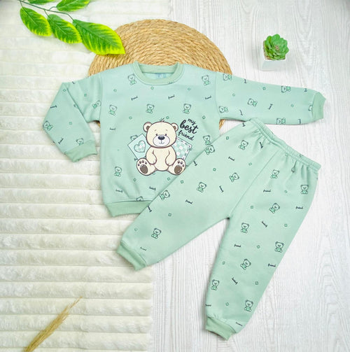 طقم اولادي وبناتي شتوي خامه ميلتون مكون من قطعتين رسمة دبدوب❤️💙