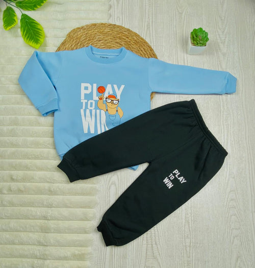 طقم اولادي وبناتي شتوي خامه ميلتون مكون من قطعتين play to me🩵💚