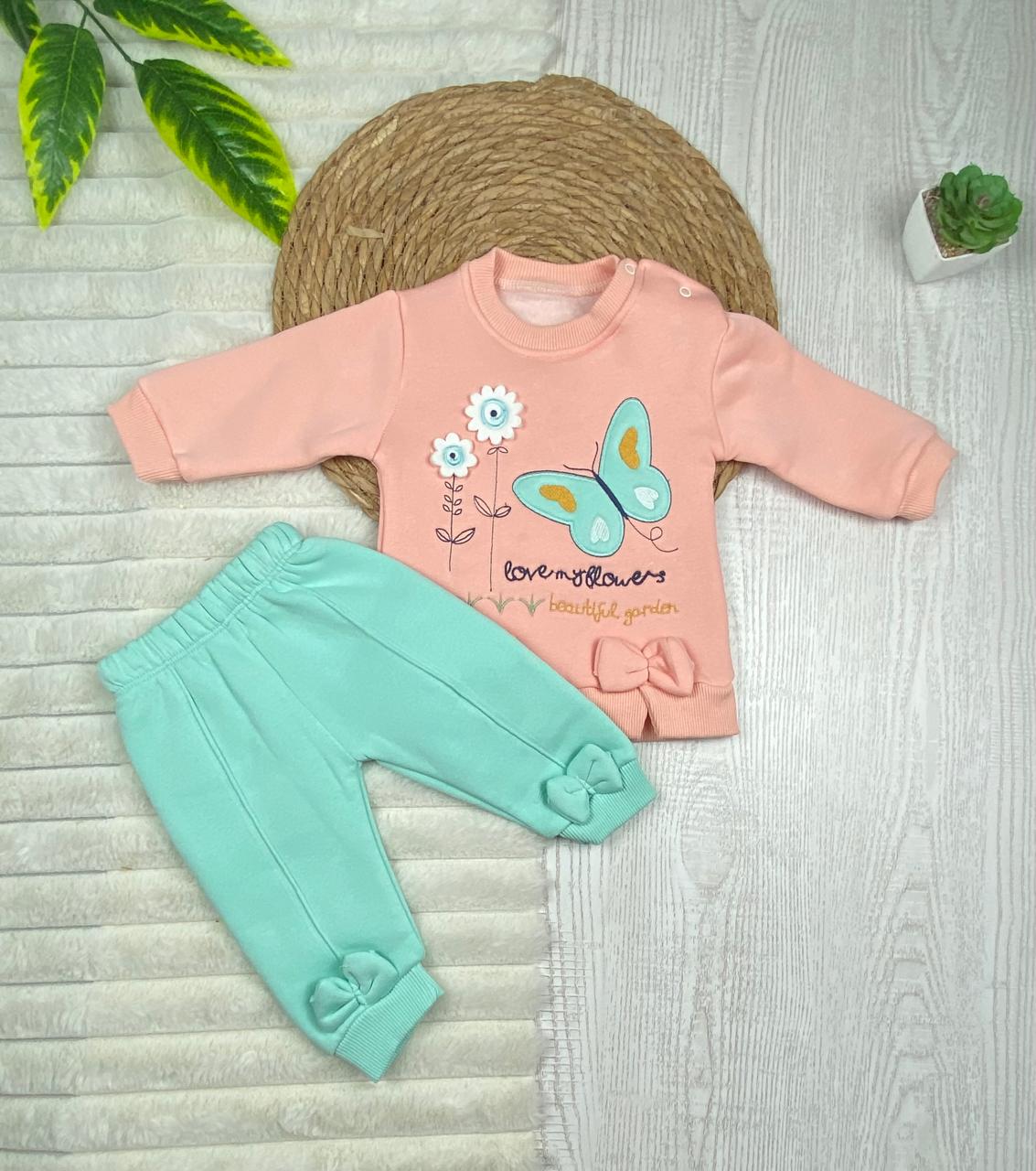 طقم شتوي ميلتون بناتي مكون من قطعتين رسمة ورده🩷🤍