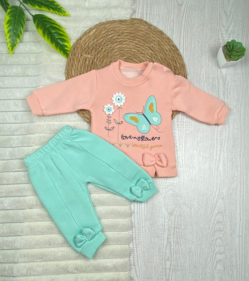 طقم شتوي ميلتون بناتي مكون من قطعتين رسمة ورده🩷🤍