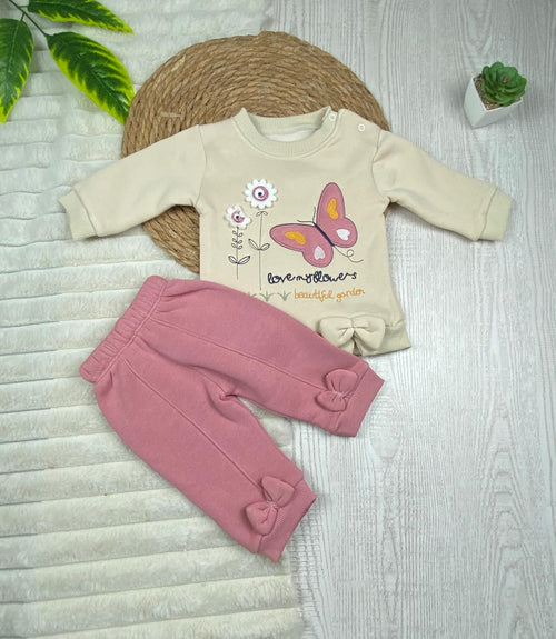 طقم شتوي ميلتون بناتي مكون من قطعتين رسمة ورده🩷🤍