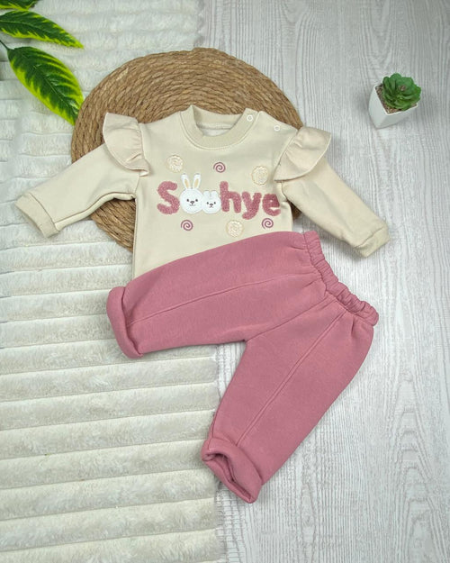 طقم شتوي ميلتون بناتي مكون من قطعتين رسمة ارنبيتن💞🤍