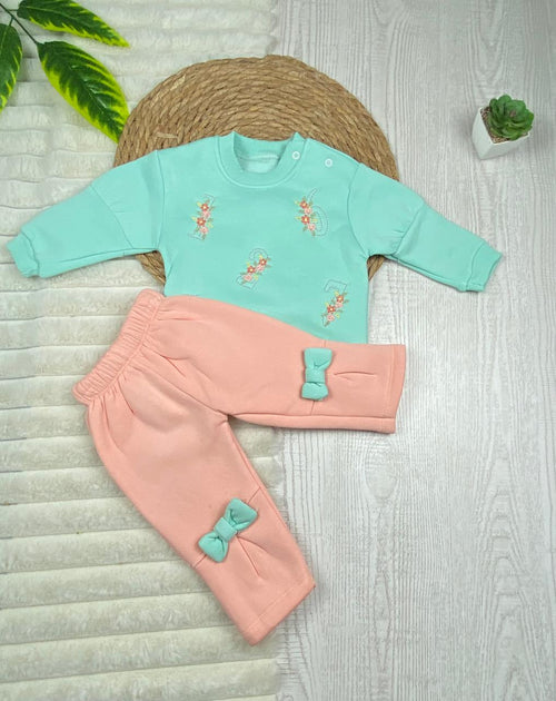 طقم شتوي ميلتون بناتي مكون من قطعتين رسمة ورد💞🤍