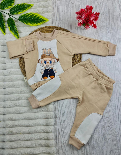 طقم اولادي شتوي خامه ميلتون مكون من قطعتين رسمة لبوبو🤍🤍