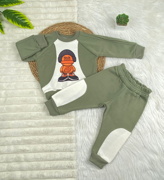 طقم اولادي وبناتي شتوي خامه ميلتون مكون من قطعتين shik littlebear🤍🤍