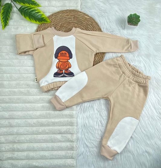 طقم اولادي وبناتي شتوي خامه ميلتون مكون من قطعتين shik littlebear🤍🤍