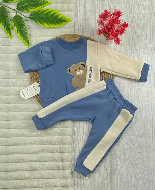 طقم اولادي وبناتي شتوي خامه ميلتون مكون من قطعتين مبطن من الداخل رسمة دبه🤍🤍