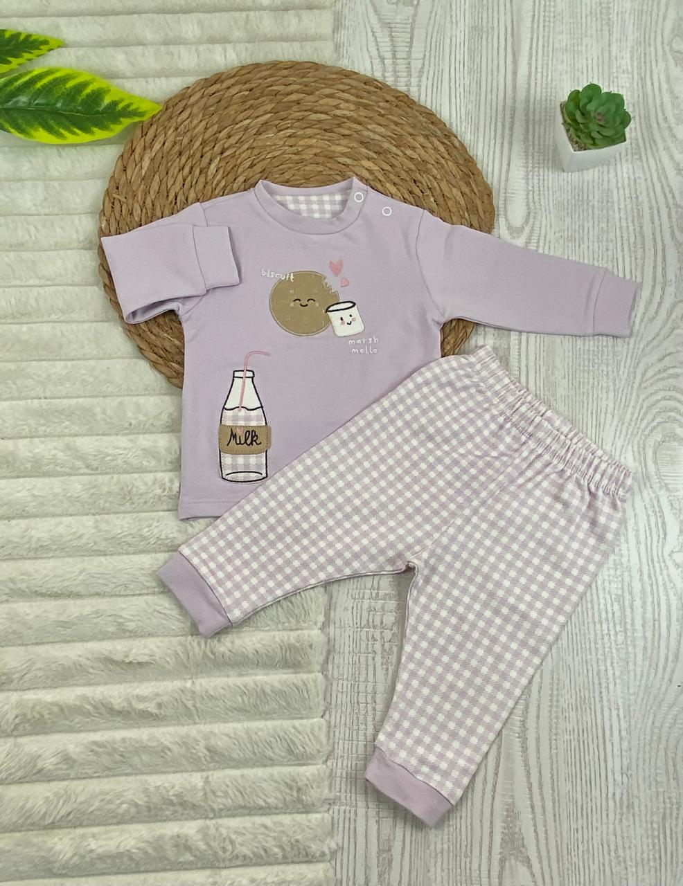 بيجامه بناتي  خريفي من فاني باني مكون من قطعتين قطن 100% milk🤍🩷