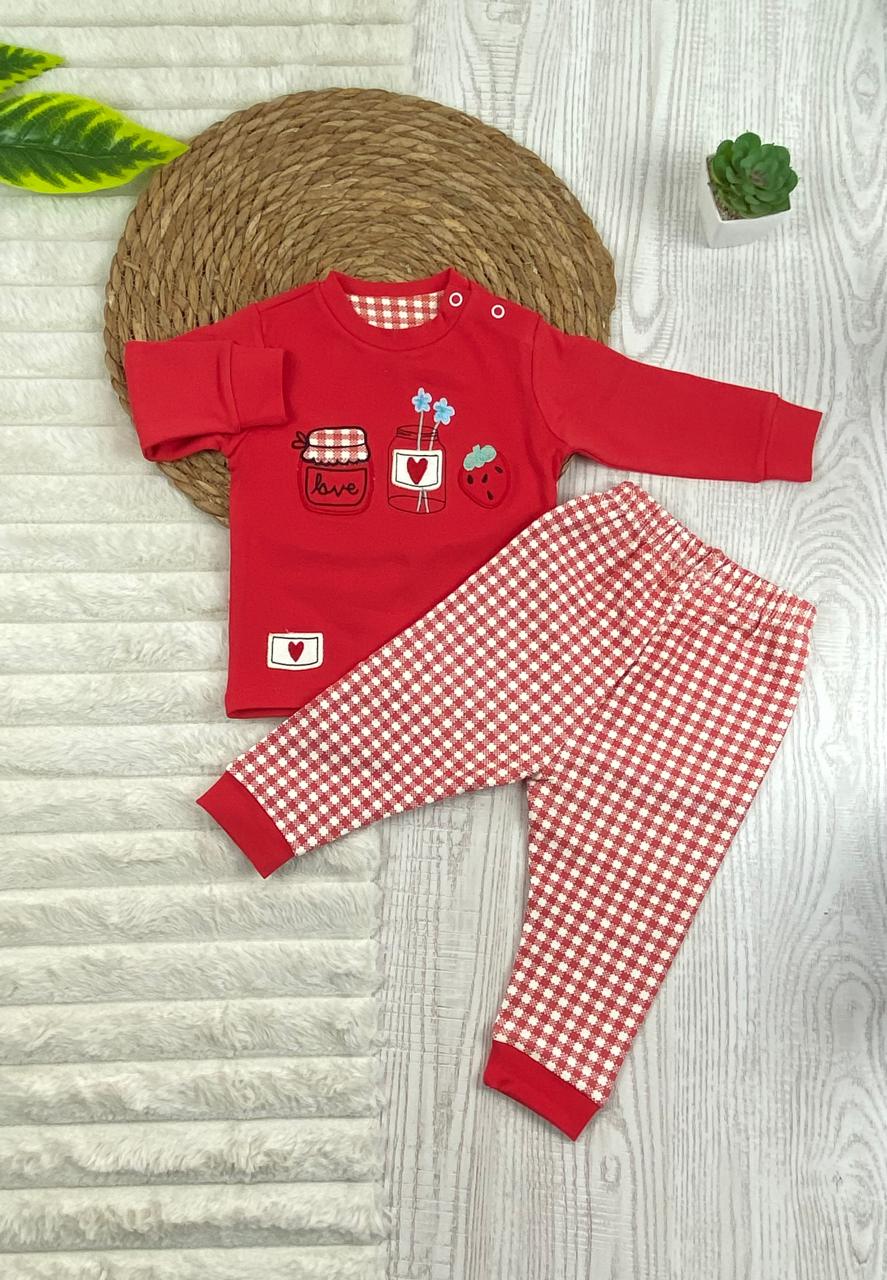 بيجامه بناتي  خريفي من فاني باني مكون من قطعتين قطن 100% love🤍🩷