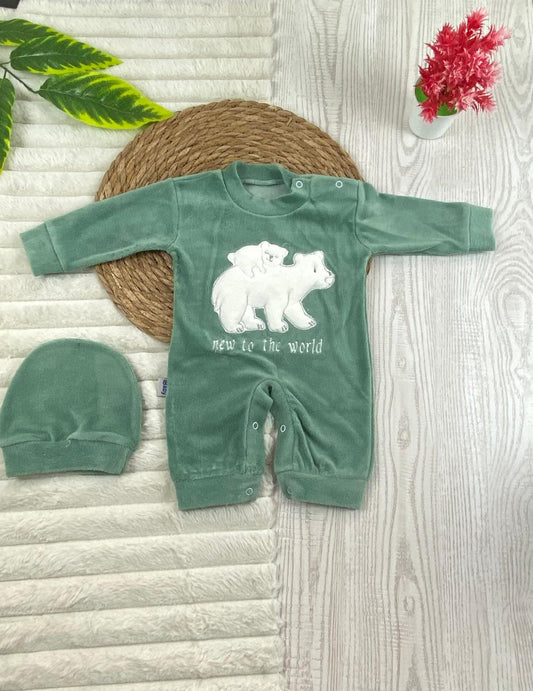 سالوبيت شتوي قطيفه مكون من قطعتين رسمة دبيين  🩷❤️