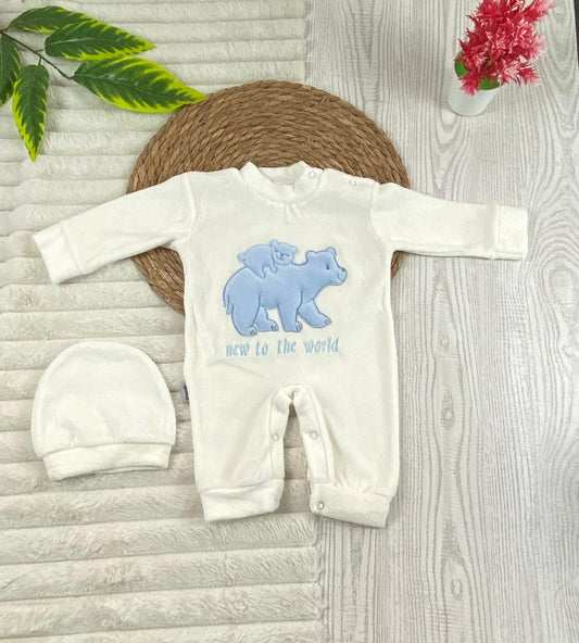 سالوبيت شتوي قطيفه مكون من قطعتين رسمة دبيين  🩷❤️