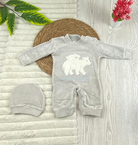 سالوبيت شتوي قطيفه مكون من قطعتين رسمة دبيين  🩷❤️