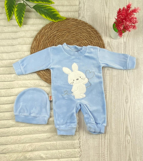 سالوبيت شتوي قطيفه اولادي وبناتي مكون من قطعتين رسمة ارنب  🩷❤️