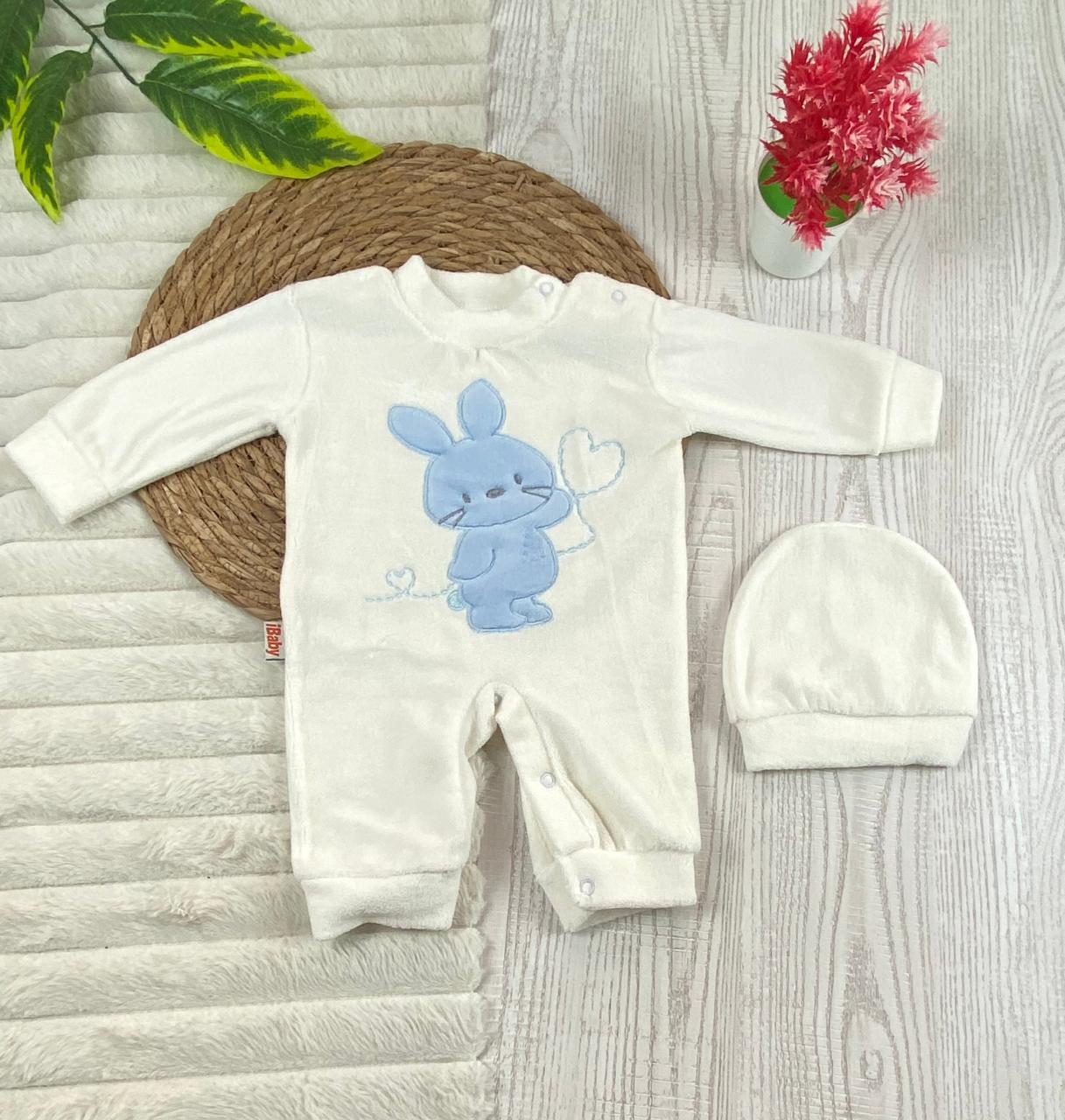 سالوبيت شتوي قطيفه اولادي وبناتي مكون من قطعتين رسمة ارنب  🩷❤️