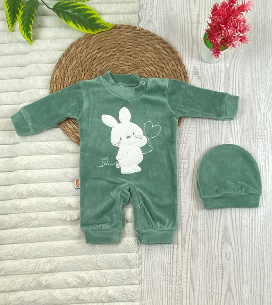 سالوبيت شتوي قطيفه اولادي وبناتي مكون من قطعتين رسمة ارنب  🩷❤️