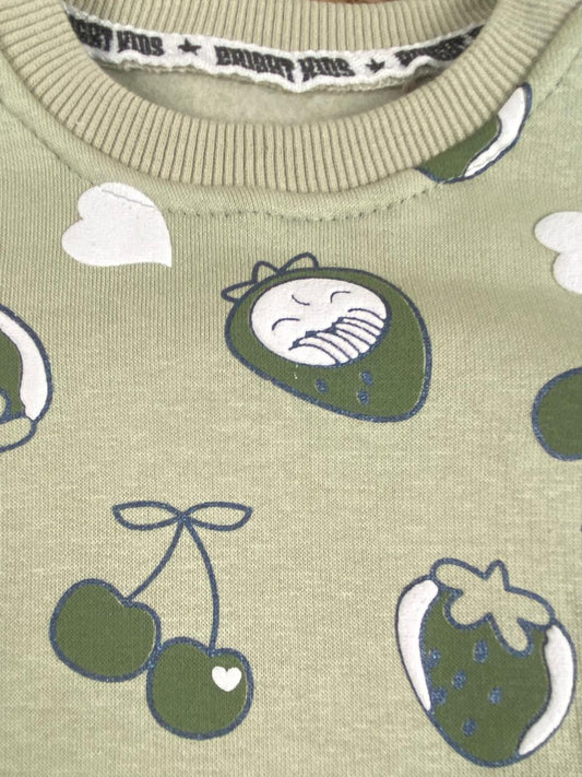 طقم شتوي ميلتون اولادي وبناتي مكون من قطعتين رسمة فواكه مبطن من الداخل🩷🤍