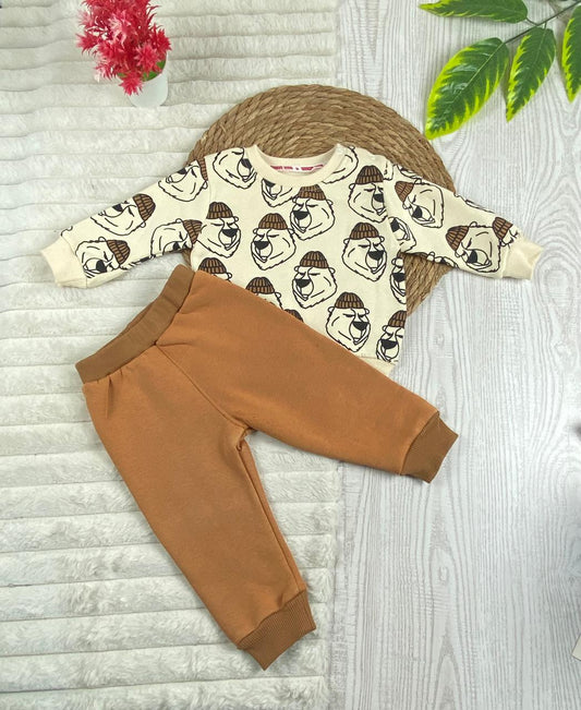 طقم شتوي ميلتون اولادي وبناتي مكون من قطعتين رسمة كلب مبطن من الداخل🩷🤍